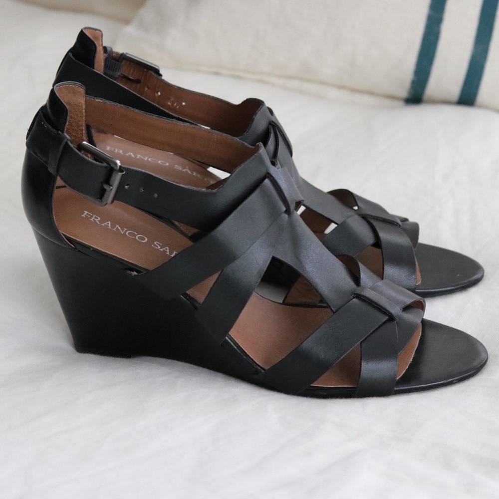SALE Franco Sarto Black Heels/Wedges Genuine Leather